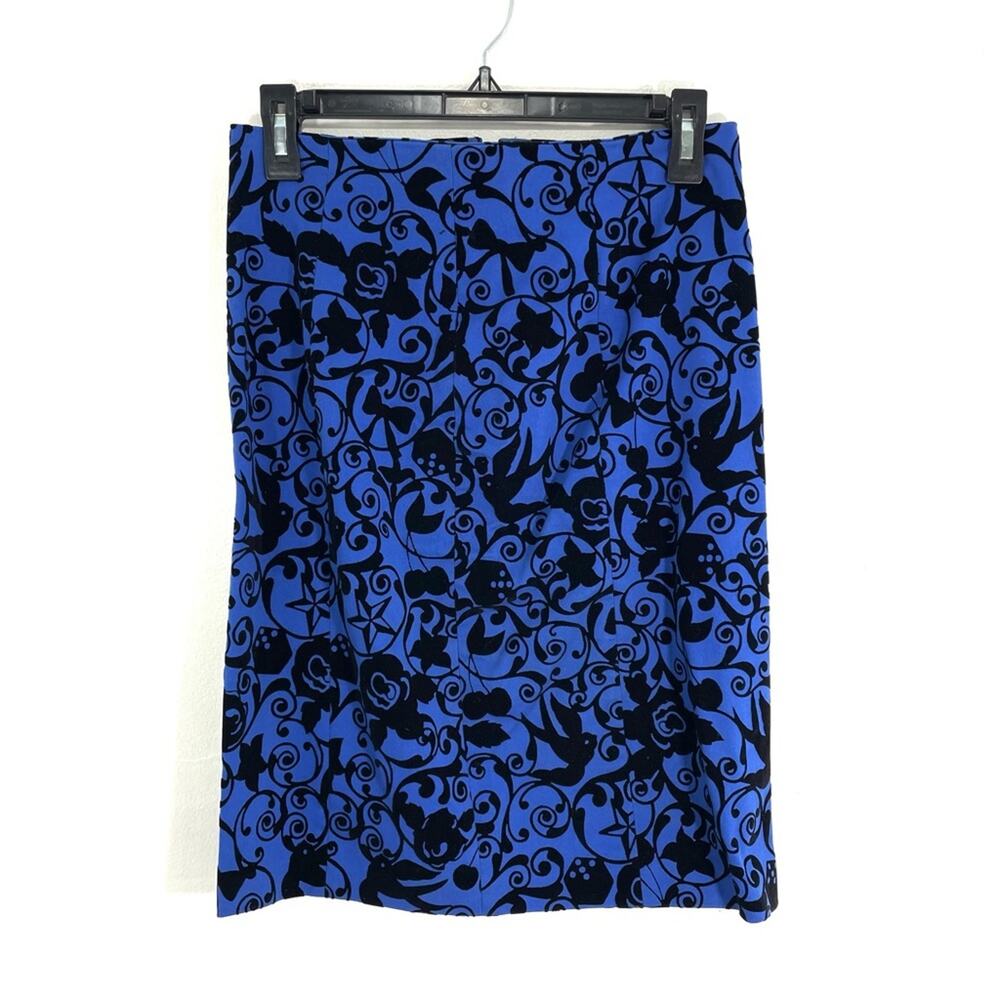 Love Moschino Rockabilly Pinup Blue & Black Flocked Velvet Pencil Wiggle Skirt